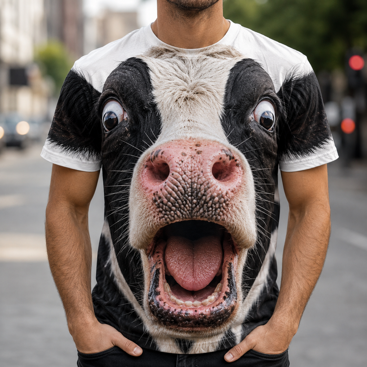 Funny Cow 3D T-Shirt – Holstein Big Face All-Over Print Tee for Cow Lovers
