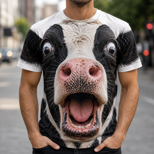 Funny Cow 3D T-Shirt – Holstein Big Face All-Over Print Tee for Cow Lovers