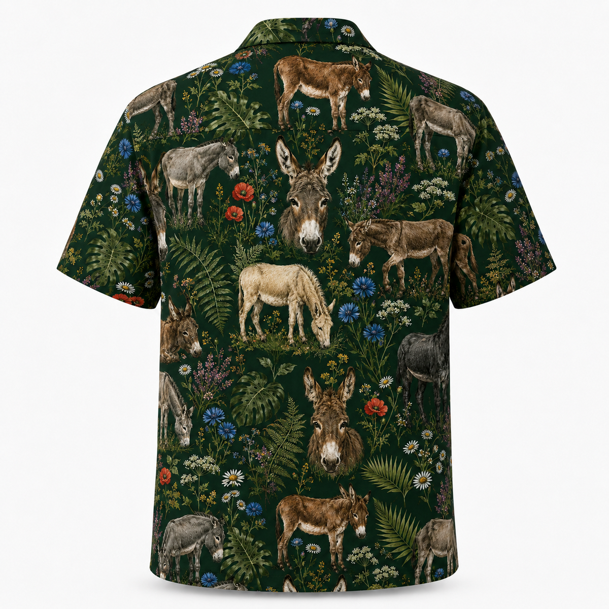 Donkey Hawaiian Shirt — British Countryside Wildflower Print Button-Up Shirt for Donkey Lovers