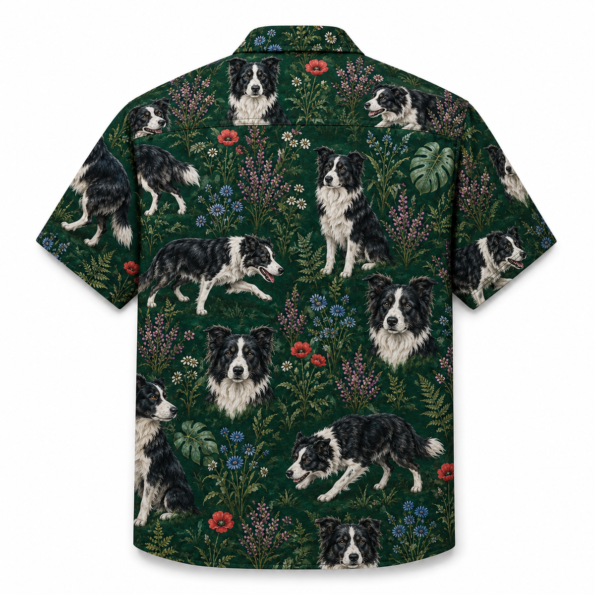 Border Collie Hawaiian Shirt — British Countryside Wildflower Print Button-Up Shirt for Dog Lovers