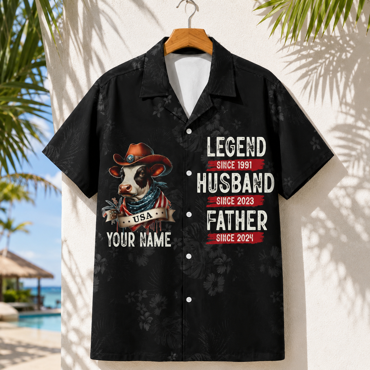 Personalized Cowboy Cow Hawaiian Shirt for Men - Custom Legend Husband Father USA Flag Gift