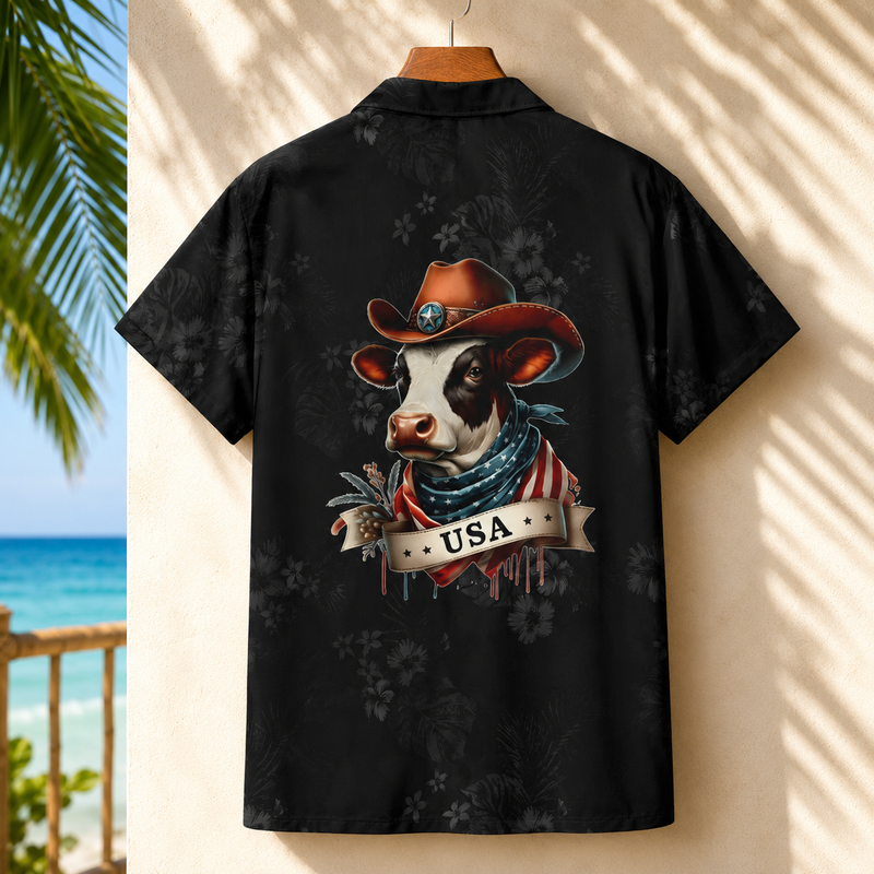 Personalized Cowboy Cow Hawaiian Shirt for Men - Custom Legend Husband Father USA Flag Gift