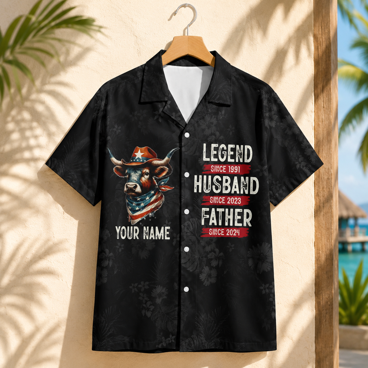 Personalized Texas Longhorn Cowboy Hawaiian Shirt for Men - Custom Legend Husband Father USA Flag Gift