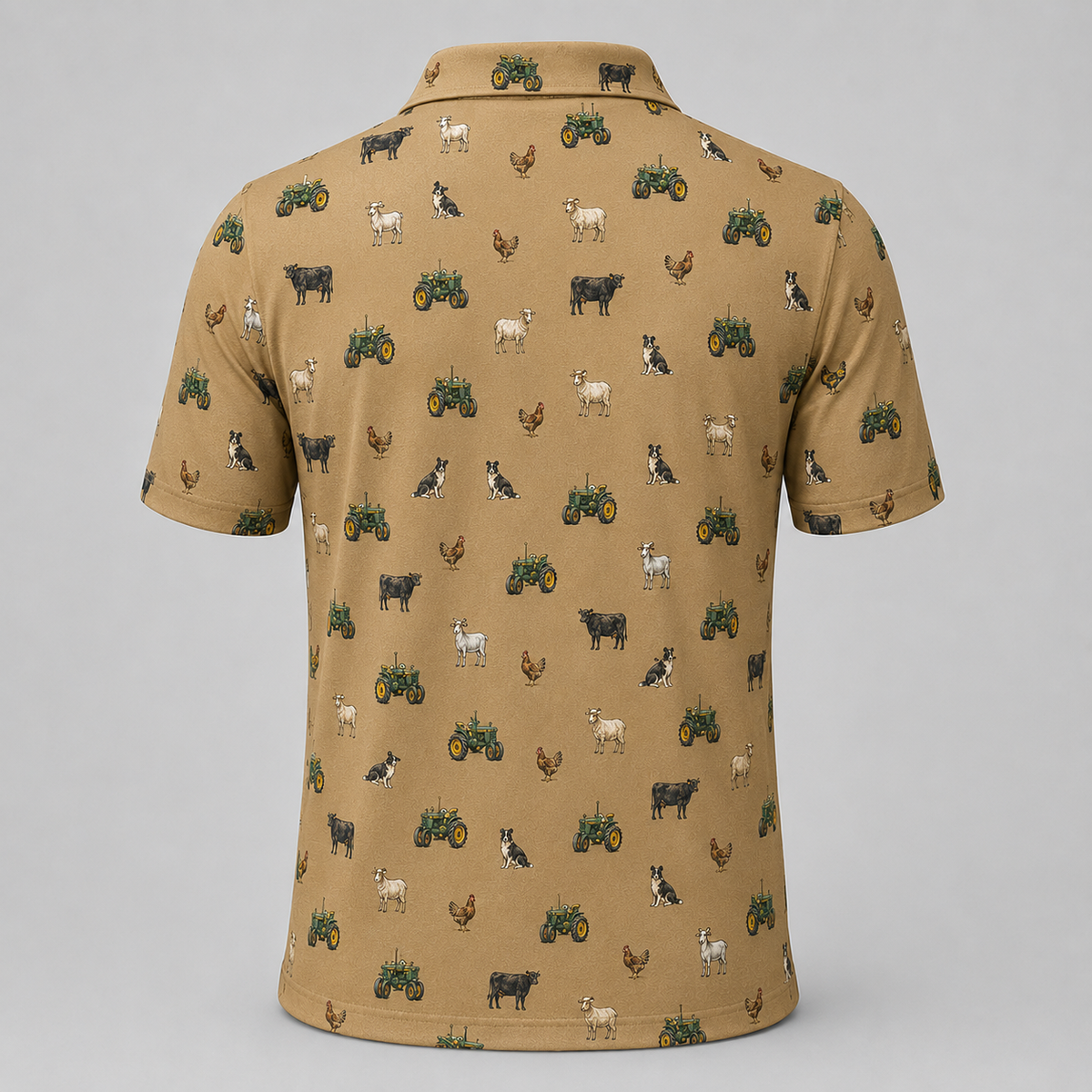 Farm Life Polo Shirt — All-Over Tractor & Farm Animal Print Performance Golf Polo for Farmers