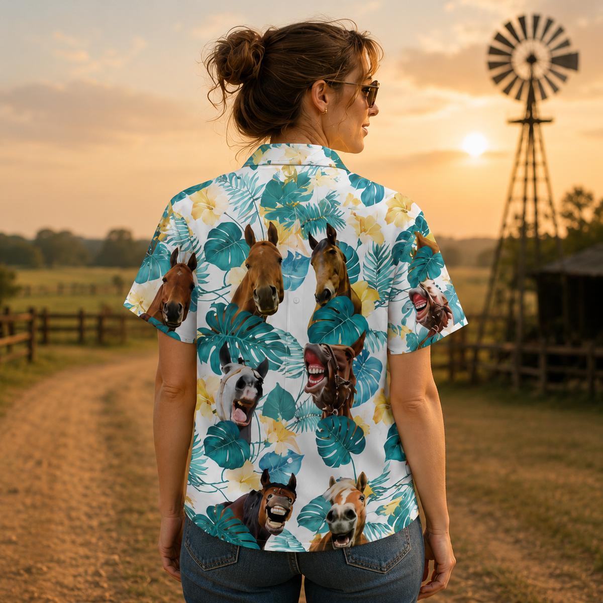 Funny Laughing Horse Hawaiian Shirt for Men - Cute Tropical Horse Lover Beach Aloha Shirt Gift