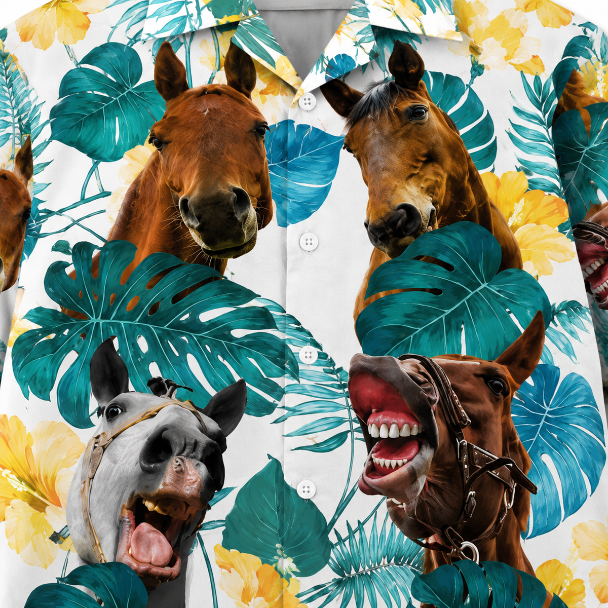 Funny Laughing Horse Hawaiian Shirt for Men - Cute Tropical Horse Lover Beach Aloha Shirt Gift