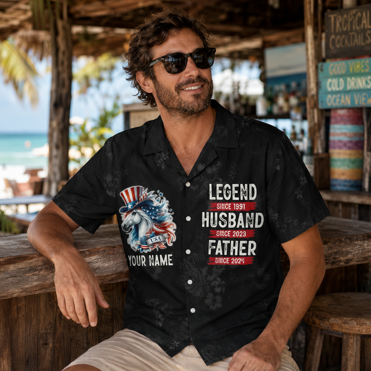 Personalized Patriotic Horse Hawaiian Shirt for Men - Custom Legend Husband Father USA Flag Gift