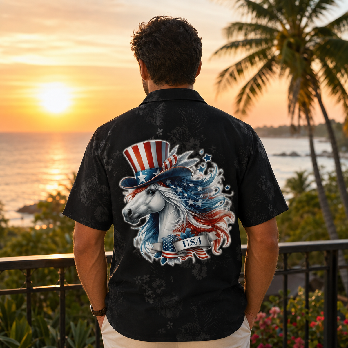 Personalized Patriotic Horse Hawaiian Shirt for Men - Custom Legend Husband Father USA Flag Gift