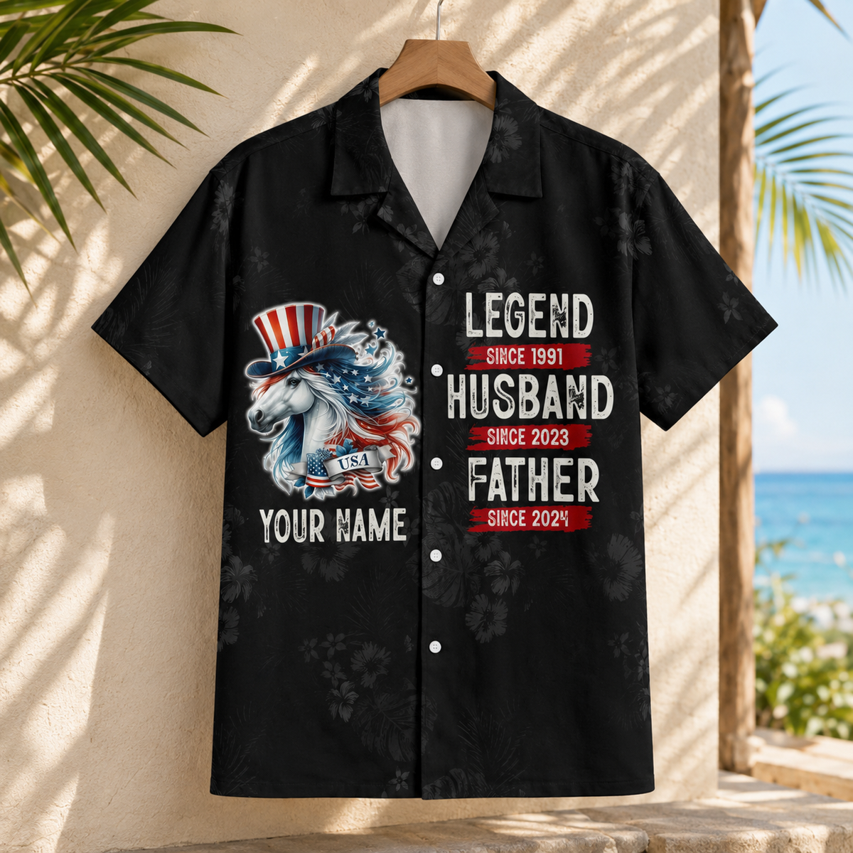 Personalized Patriotic Horse Hawaiian Shirt for Men - Custom Legend Husband Father USA Flag Gift