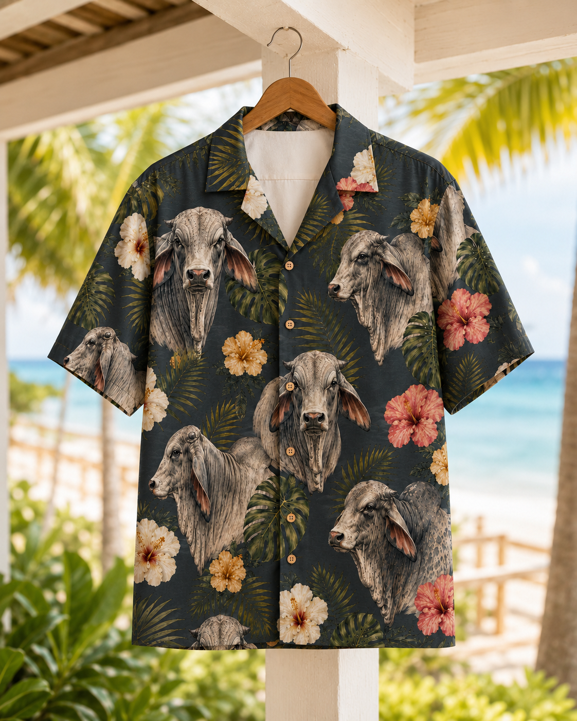Brahman Bull Tropical Hawaiian Shirt for Men & Women | Western Aloha Button Down Summer Beach Shirt