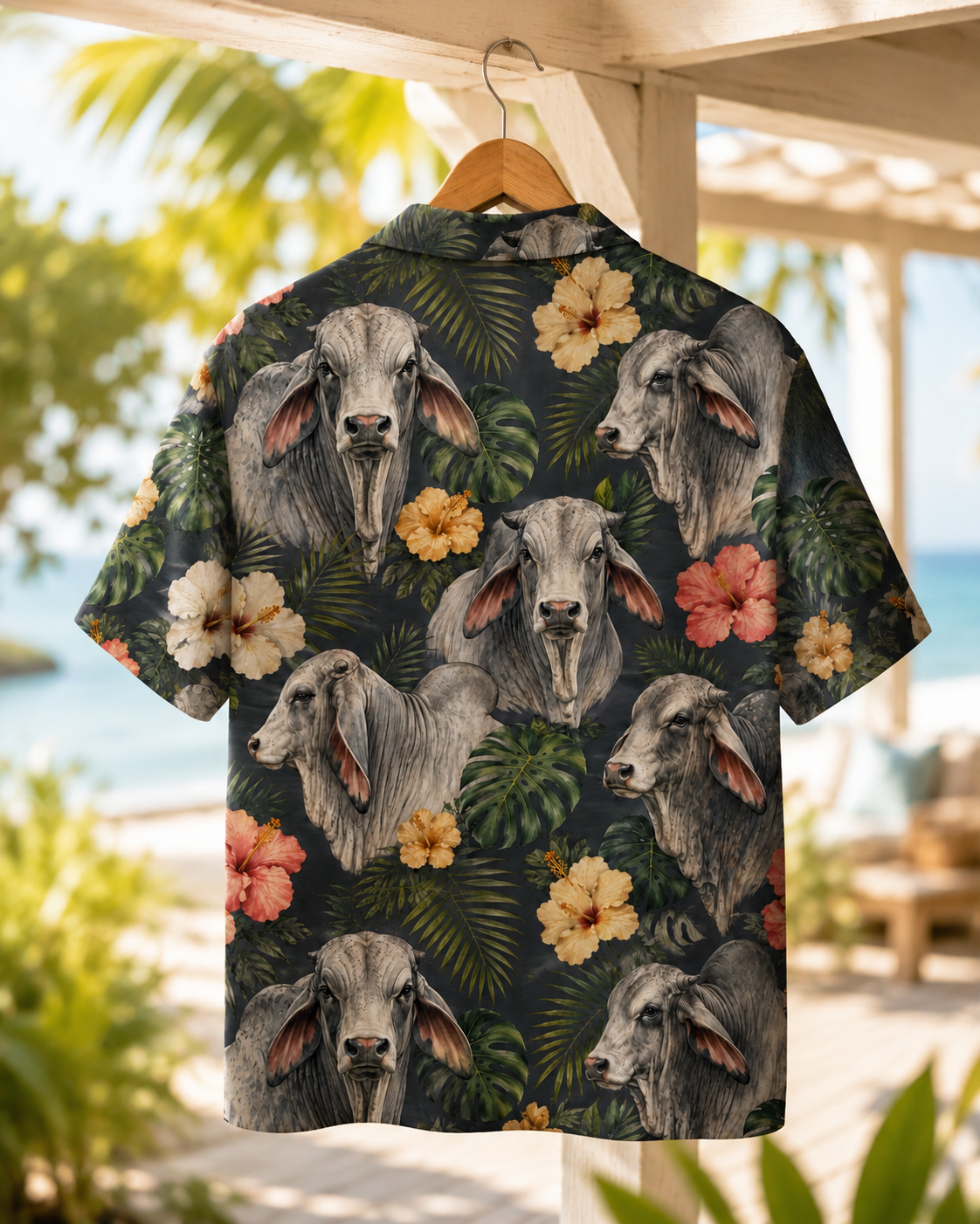 Brahman Bull Tropical Hawaiian Shirt for Men & Women | Western Aloha Button Down Summer Beach Shirt
