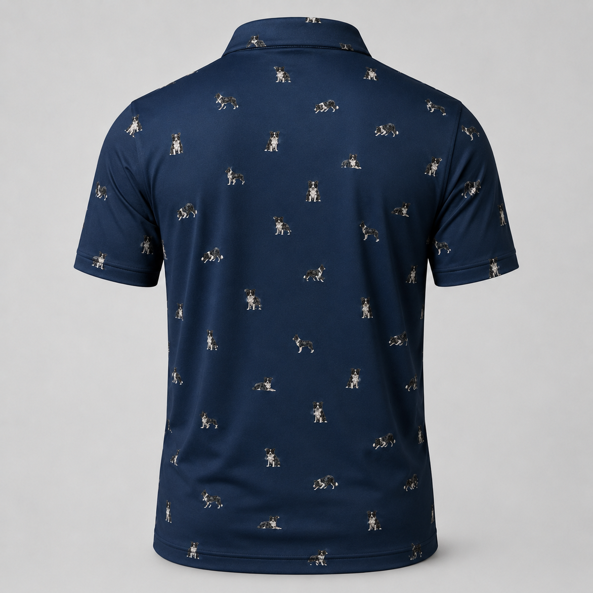Border Collie Polo Shirt — All-Over Border Collie Print Performance Golf Polo for Dog Lovers