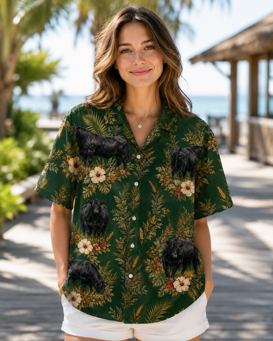 Vintage Black Angus Hawaiian Shirt - Forest Green Heritage Cattleman Aloha - Cattle Rancher Gift for Men Women