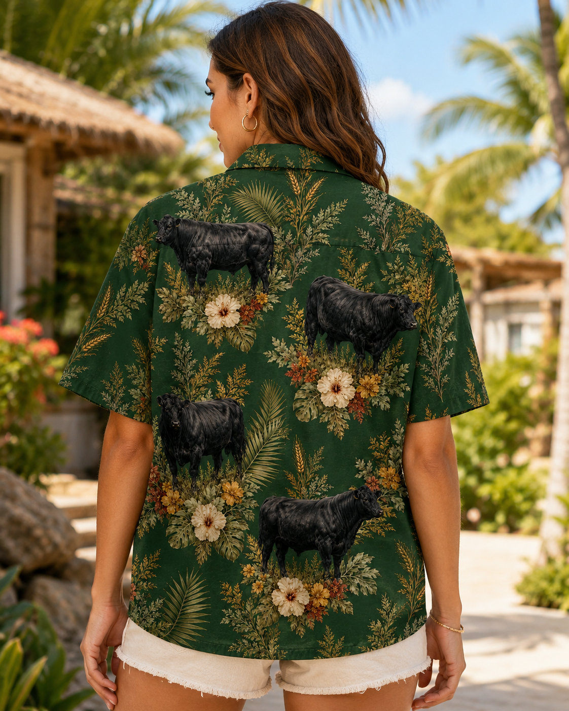 Vintage Black Angus Hawaiian Shirt - Forest Green Heritage Cattleman Aloha - Cattle Rancher Gift for Men Women
