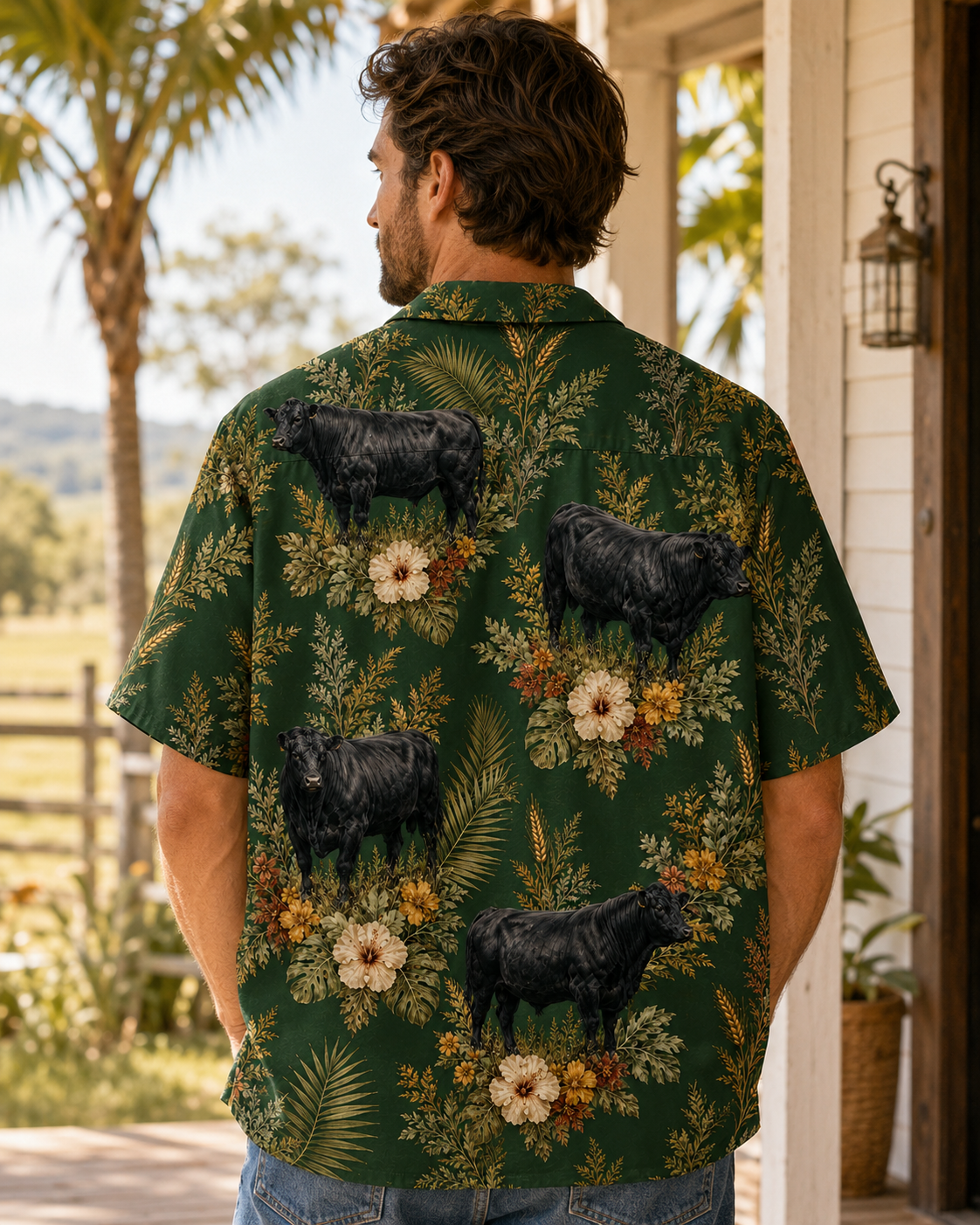 Vintage Black Angus Hawaiian Shirt - Forest Green Heritage Cattleman Aloha - Cattle Rancher Gift for Men Women