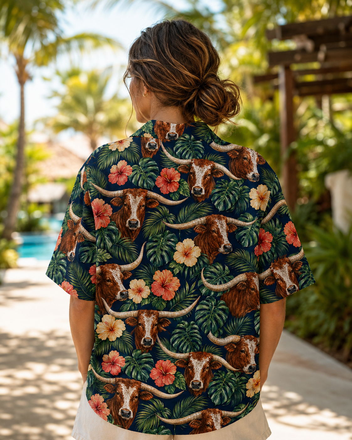 Texas Longhorn Tropical Hawaiian Shirt for Men & Women | Western Aloha Button Down Summer Beach Shirt