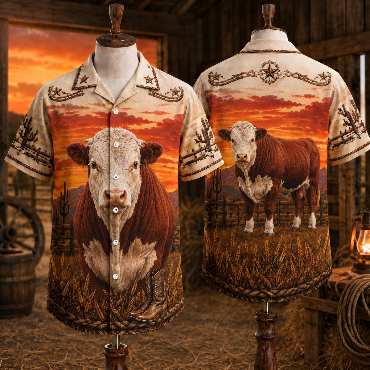 Hereford Western Hawaiian Shirt, Vintage Cowboy Ranch Aloha Shirt, Gift for Cattle Rancher Dad