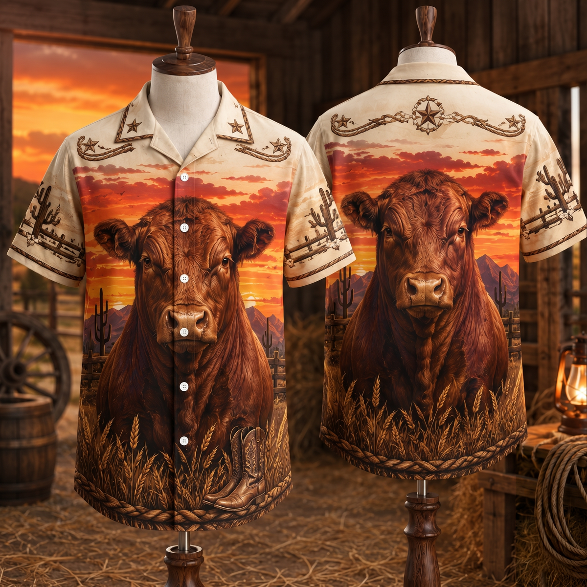 Red Angus Western Hawaiian Shirt, Vintage Cowboy Ranch Aloha Shirt, Gift for Cattle Rancher Dad