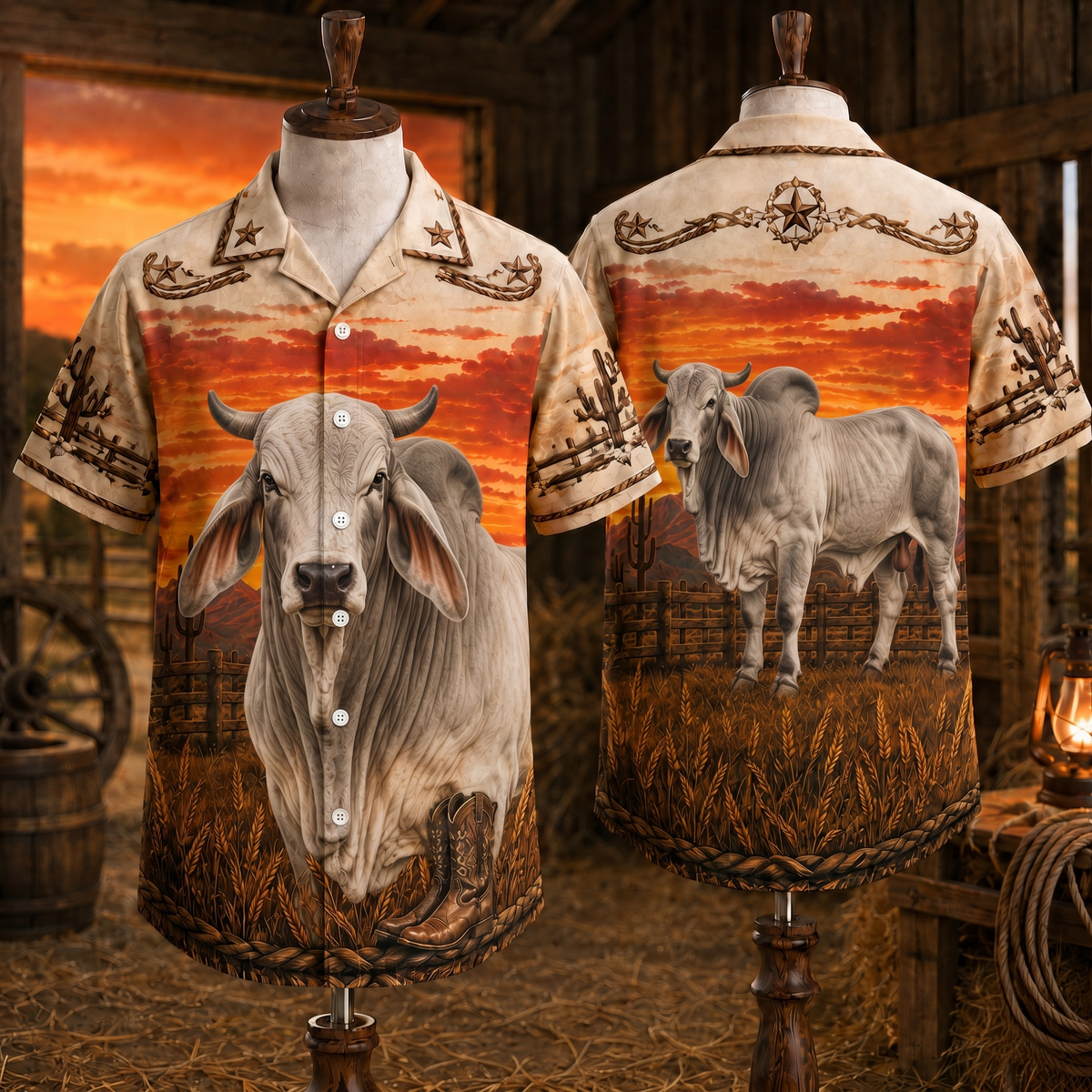 Brahman Western Hawaiian Shirt, Vintage Cowboy Ranch Aloha Shirt, Gift for Cattle Rancher Dad