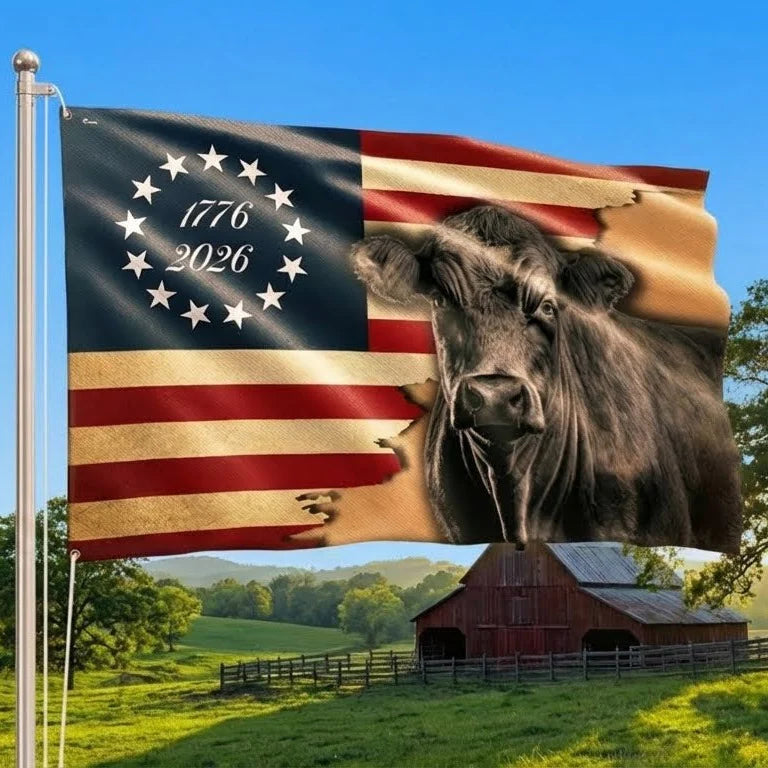 Black Angus Cattle Flag, 1776 2026 Proud Cow Farmer Farm Life