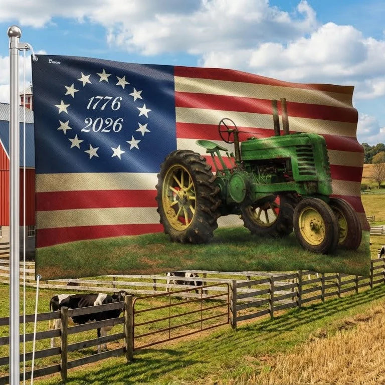 250 Years Tractor Flag, Betsy Ross 250 Flag Proud Farmer Farm Life