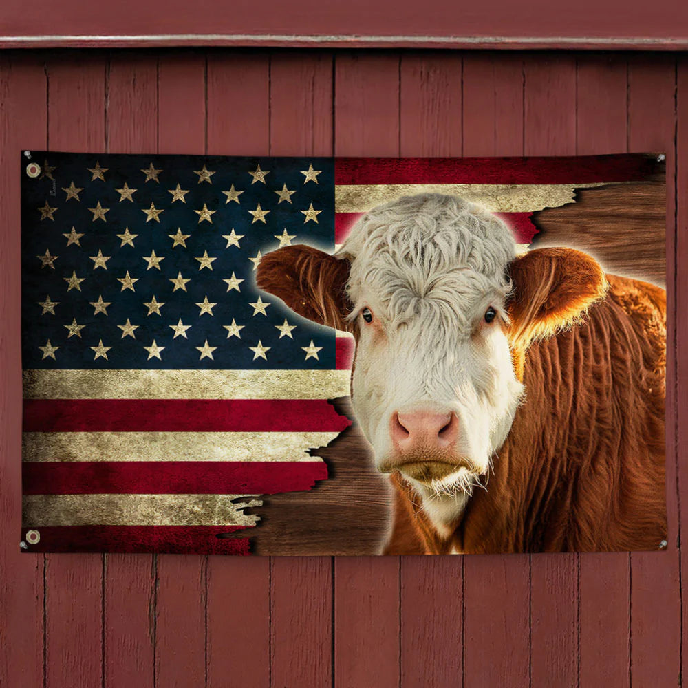 Herford Cow American Grommet Flag, Farm Flag