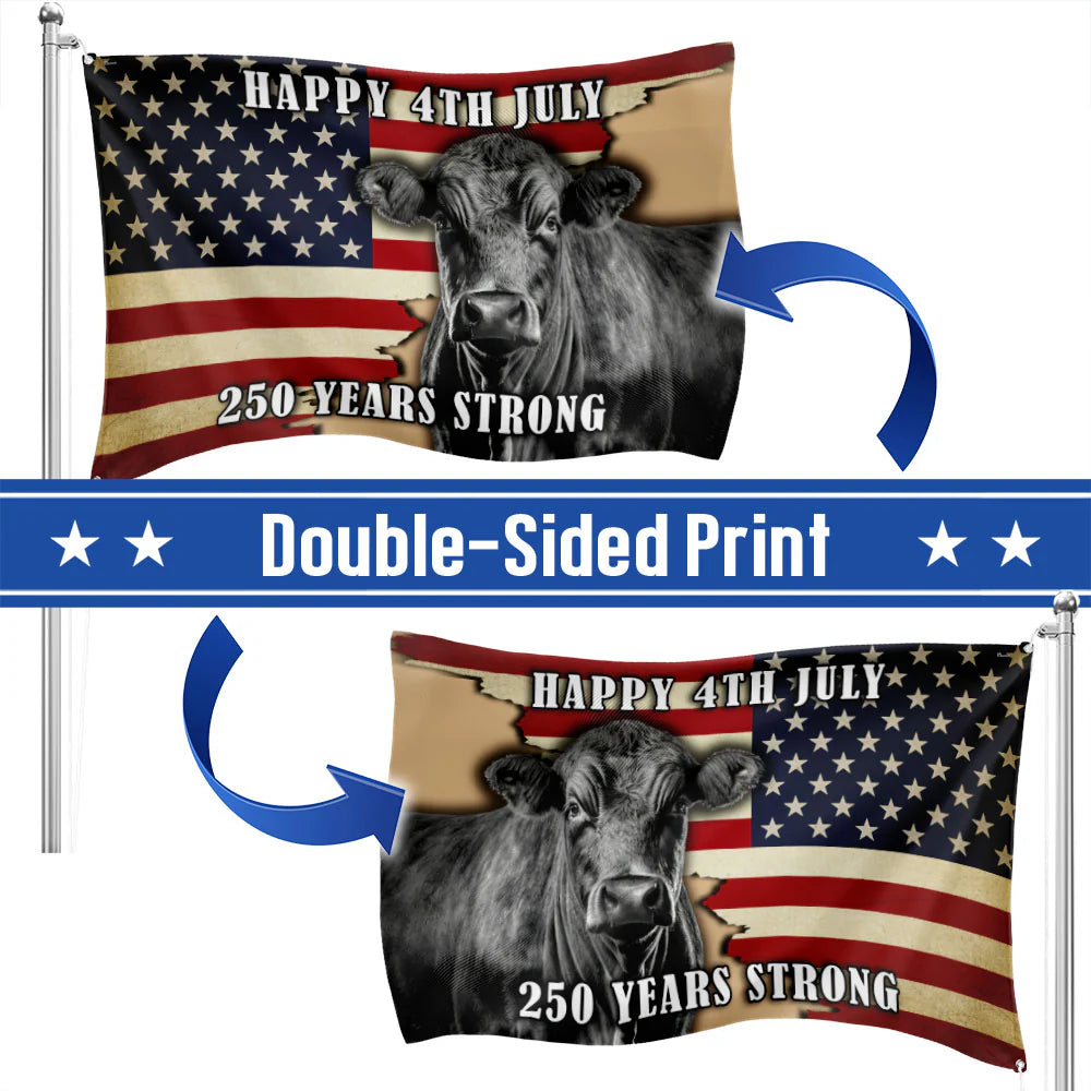Black Angus Cattle Flag, 250 Years Strong Patriotic Cow Farm