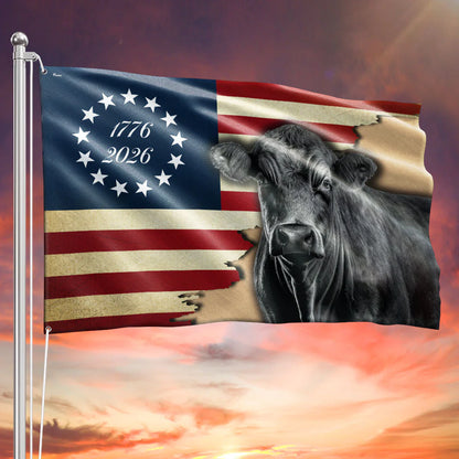 Black Angus Cattle Flag, 1776 2026 Proud Cow Farmer Farm Life