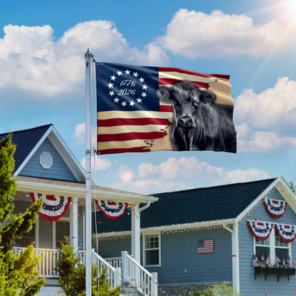Black Angus Cattle Flag, 1776 2026 Proud Cow Farmer Farm Life