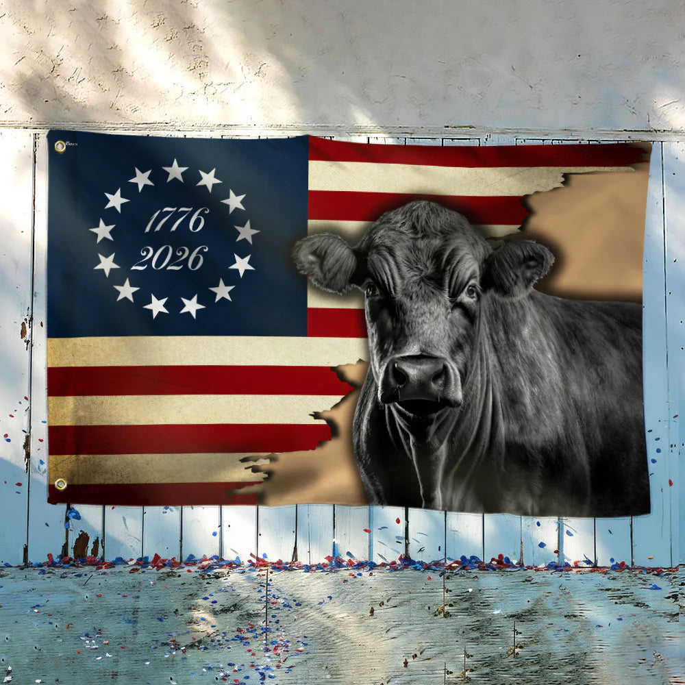 Black Angus Cattle Flag, 1776 2026 Proud Cow Farmer Farm Life