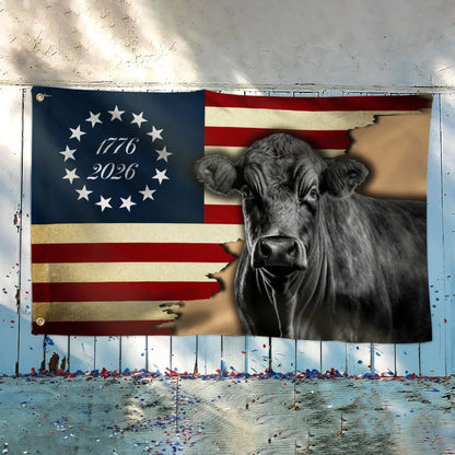 Black Angus Cattle Flag, 1776 2026 Proud Cow Farmer Farm Life