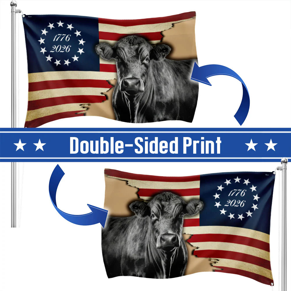 Black Angus Cattle Flag, 1776 2026 Proud Cow Farmer Farm Life
