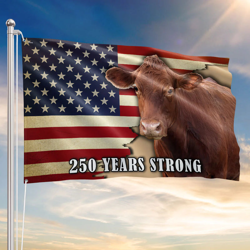1776-2026 America 250 Years Strong Cow Flag | Patriotic Farmer Gift | July 4th Decor