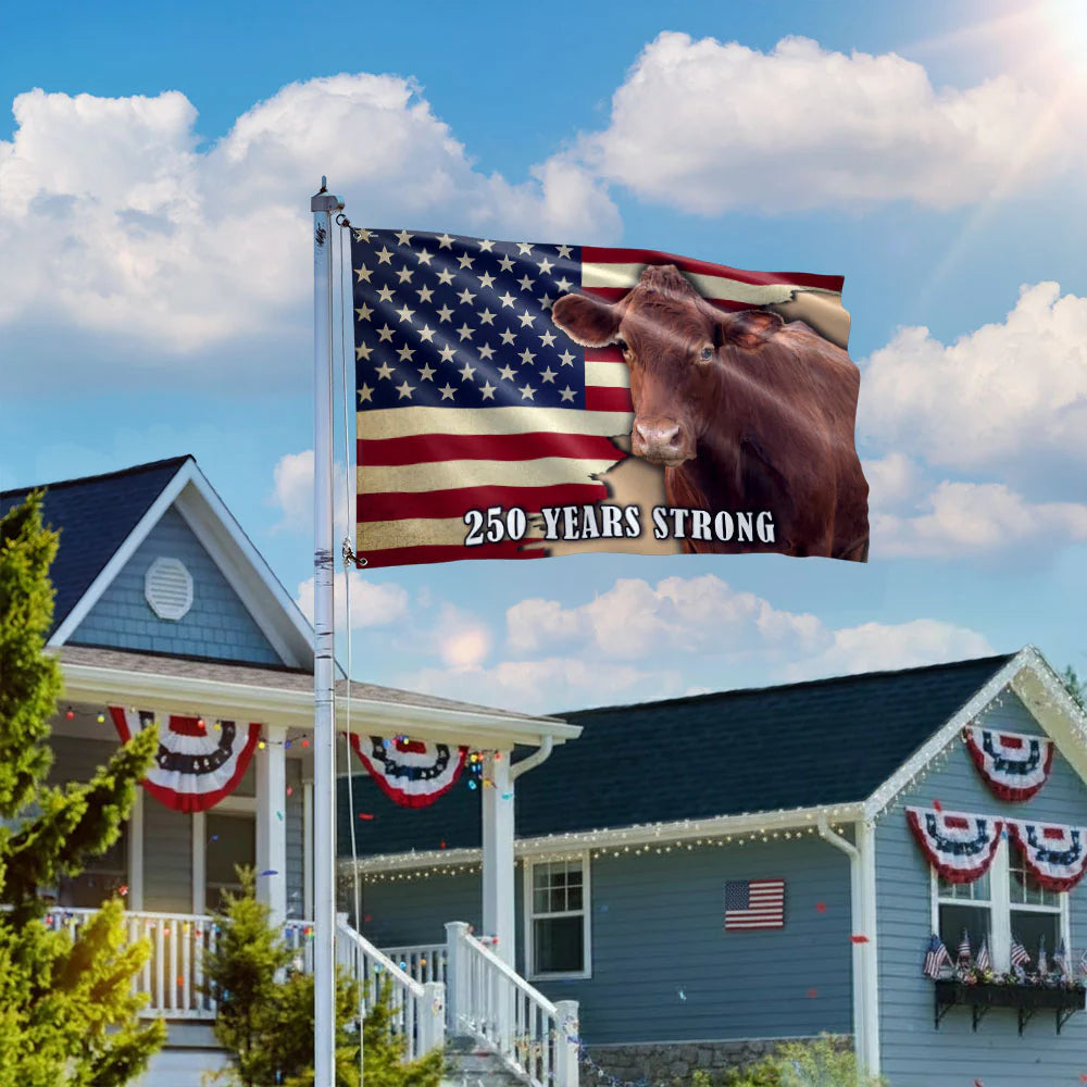 1776-2026 America 250 Years Strong Cow Flag | Patriotic Farmer Gift | July 4th Decor