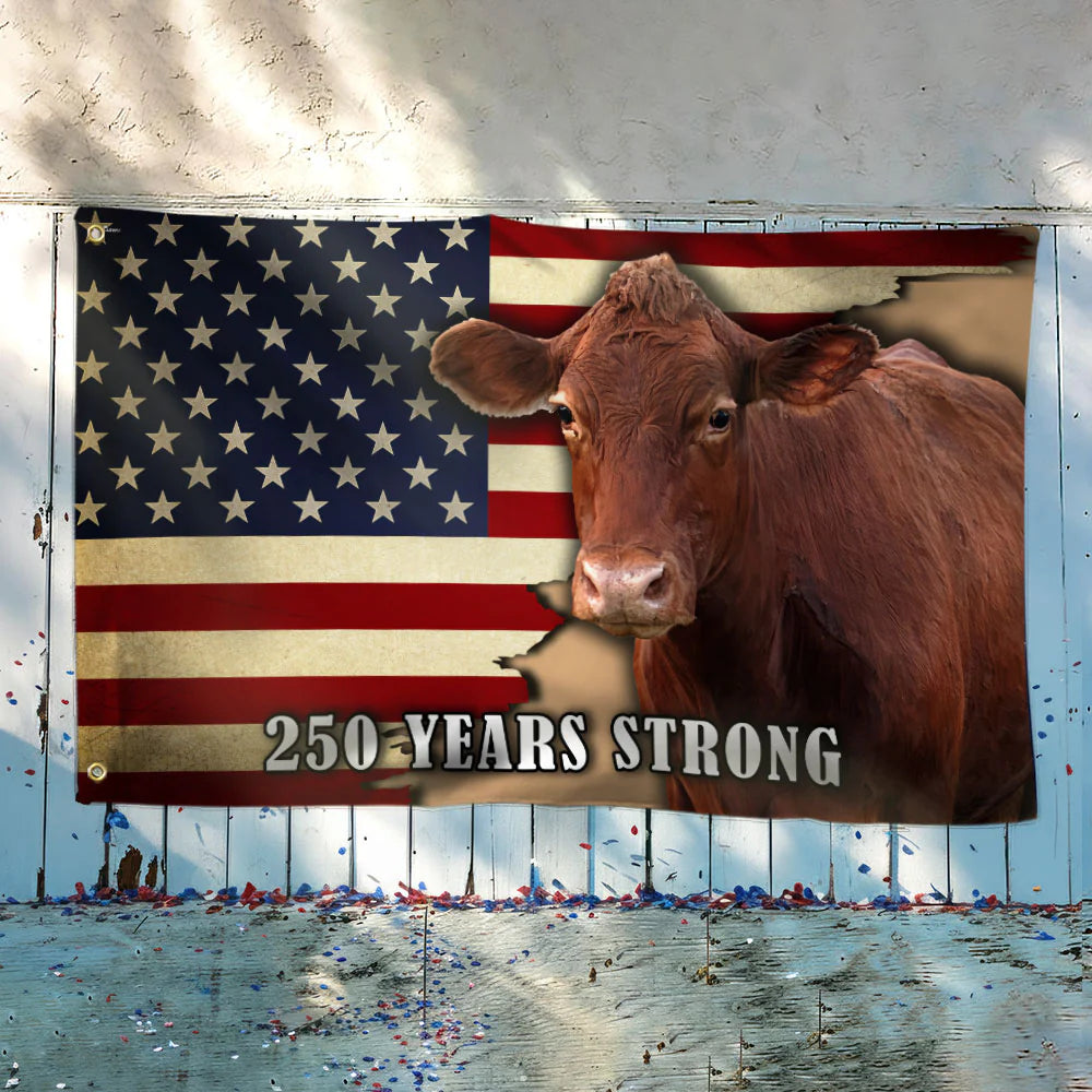 1776-2026 America 250 Years Strong Cow Flag | Patriotic Farmer Gift | July 4th Decor