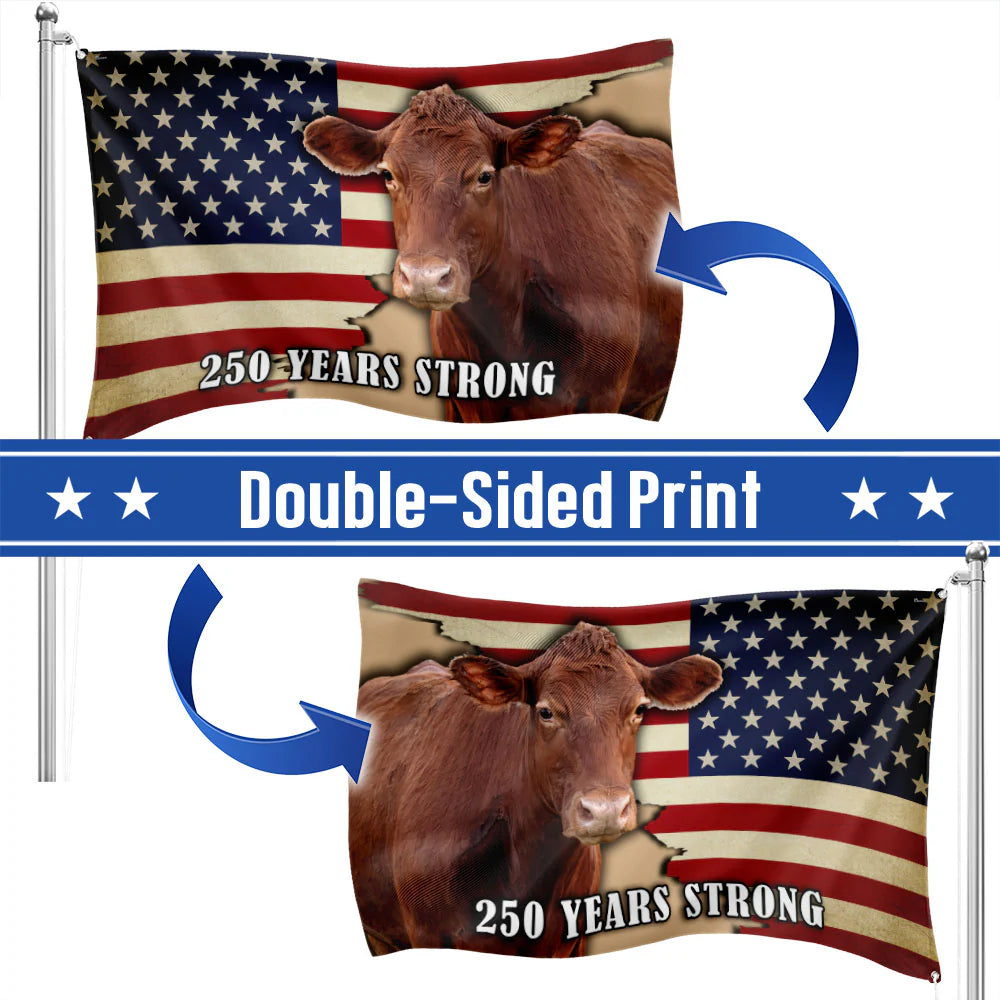 1776-2026 America 250 Years Strong Cow Flag | Patriotic Farmer Gift | July 4th Decor