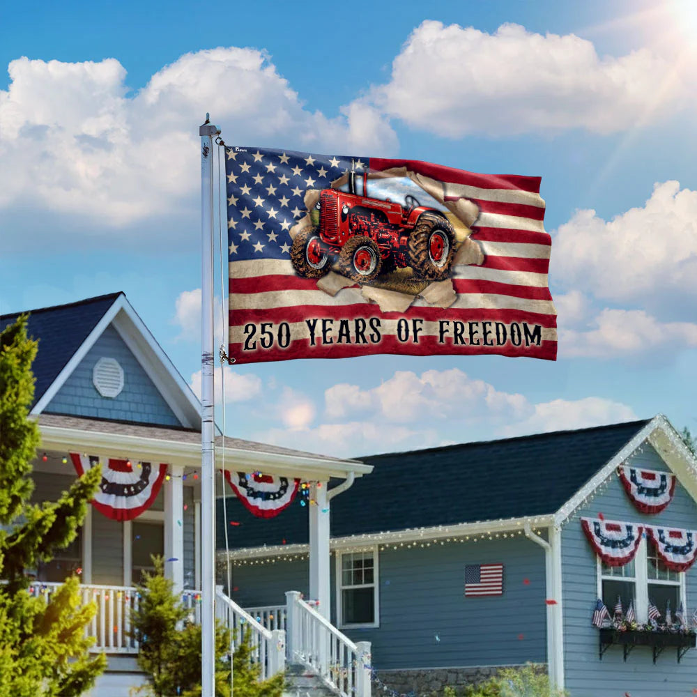 Tractor Farmer Flag, 250 Years of Freedom Red Tractor