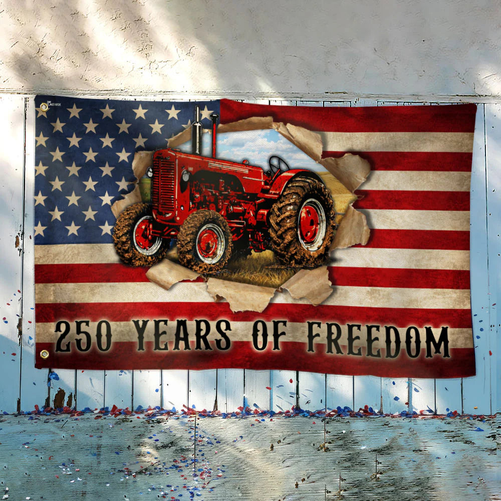 Tractor Farmer Flag, 250 Years of Freedom Red Tractor
