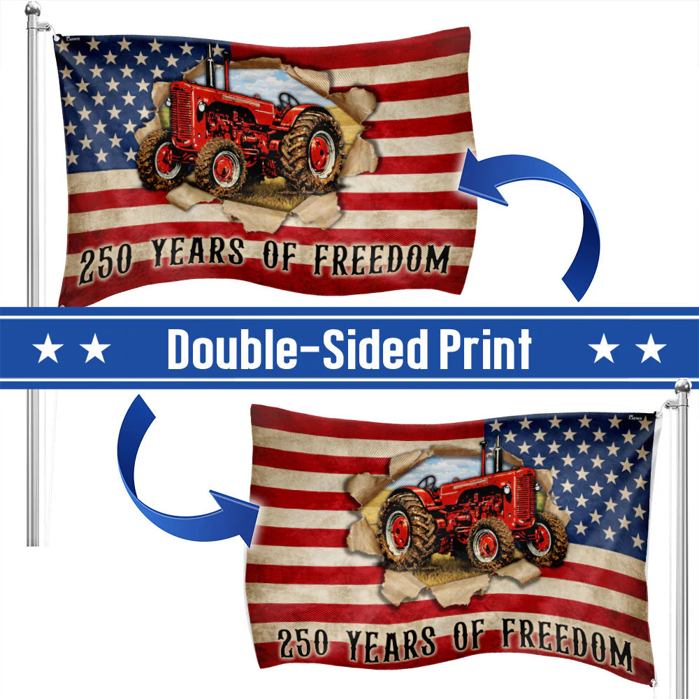 Tractor Farmer Flag, 250 Years of Freedom Red Tractor