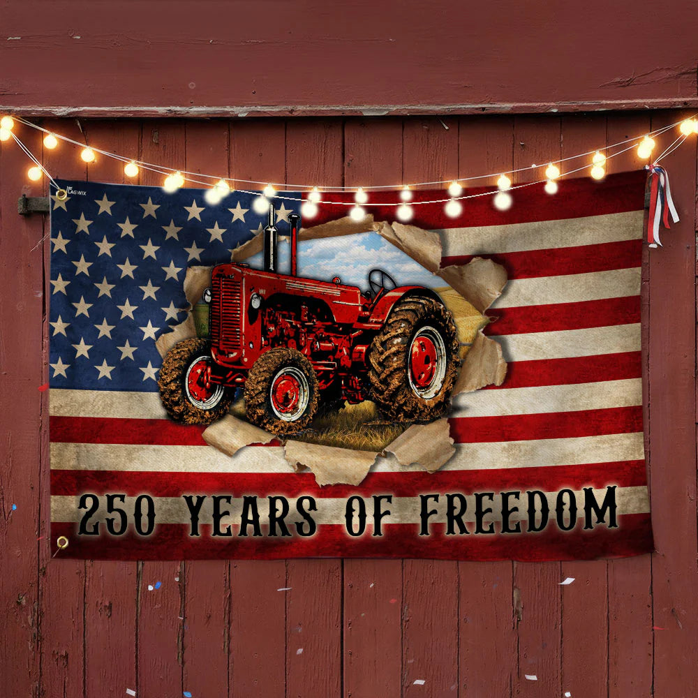 Tractor Farmer Flag, 250 Years of Freedom Red Tractor