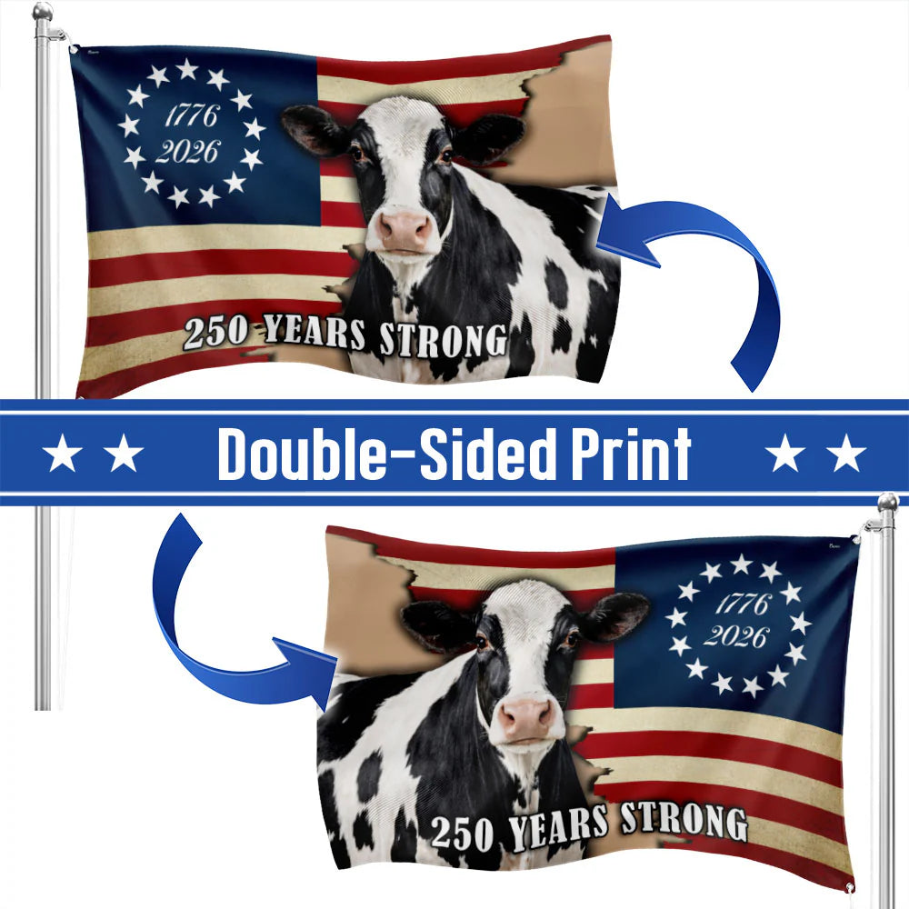 250 Years Strong Dairy Cow American Flag for Farm Patriotic Deco