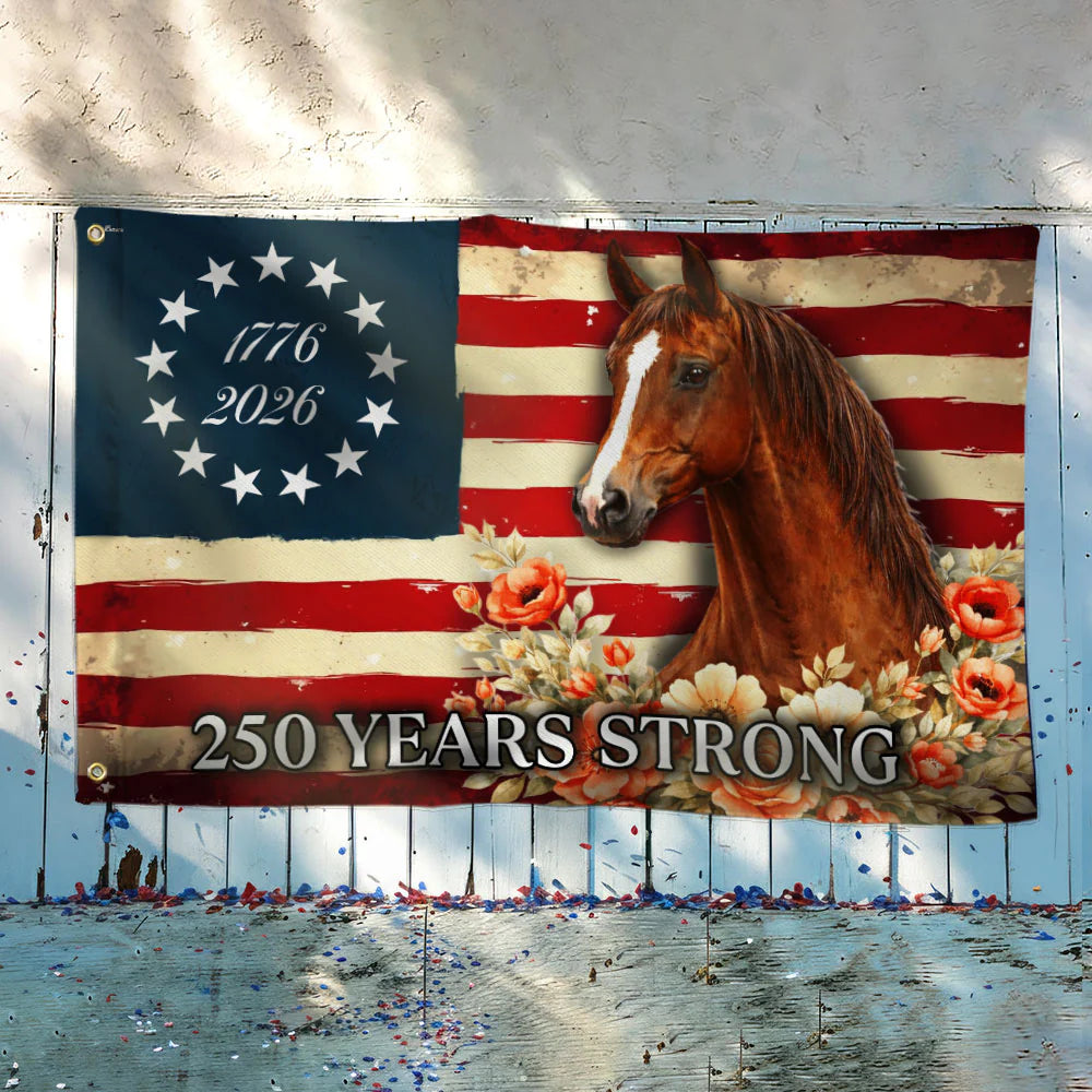Horse American Flag, 250 Years Strong Horse Farmhouse Decor