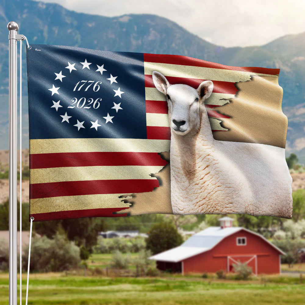 Patriotic Sheep Flag, 1776 2026 Sheep Farmer Farm Life Grommet Flag