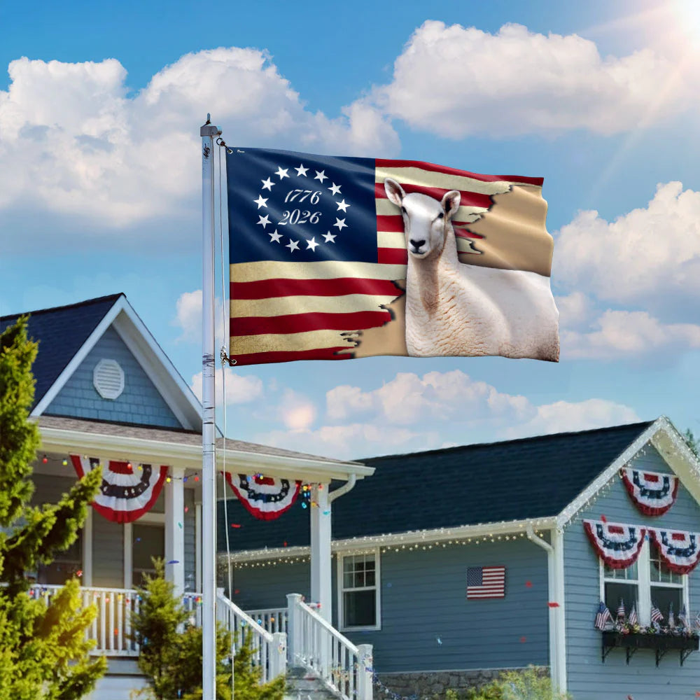 Patriotic Sheep Flag, 1776 2026 Sheep Farmer Farm Life Grommet Flag