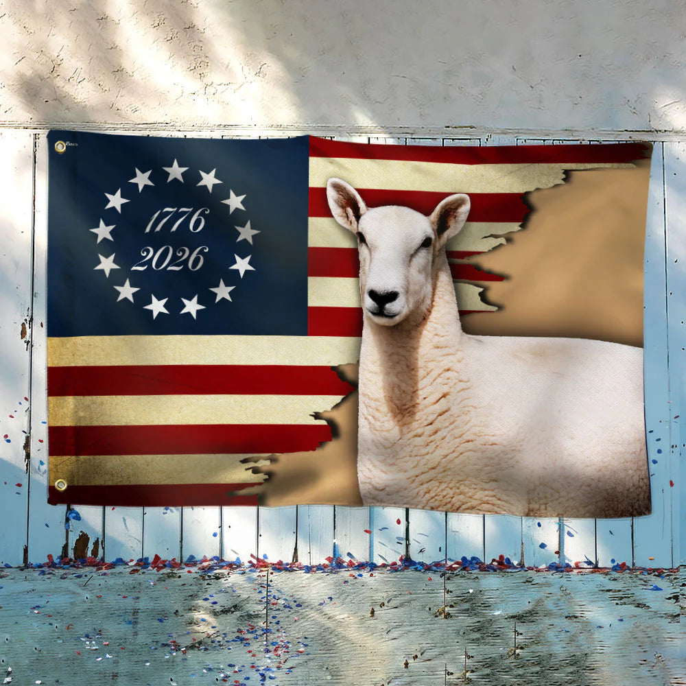 Patriotic Sheep Flag, 1776 2026 Sheep Farmer Farm Life Grommet Flag
