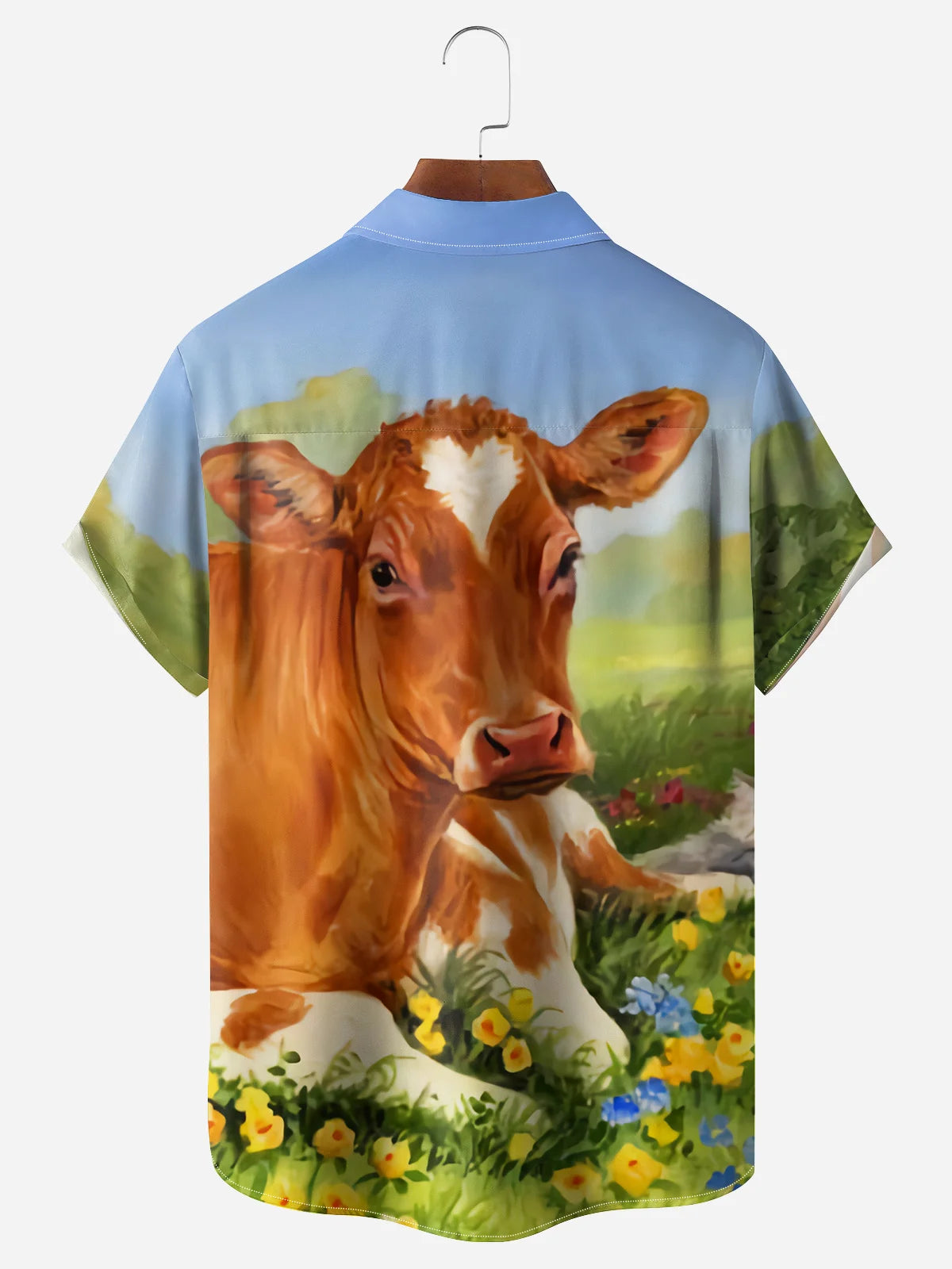 Cow Farming Chest Pocket Short Sleeve Casual Hawaiian Shirt