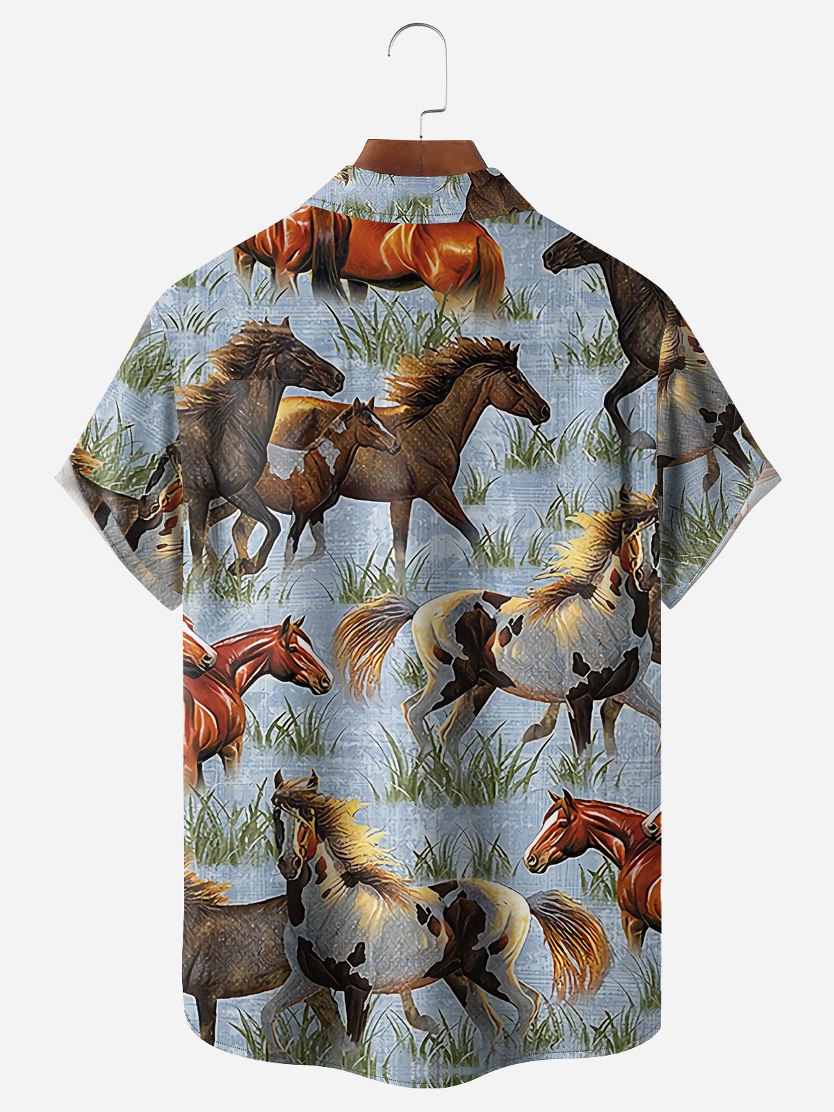 Western Horse Chest Pocket Short Sleeve Casual Hawaiian Shirt
