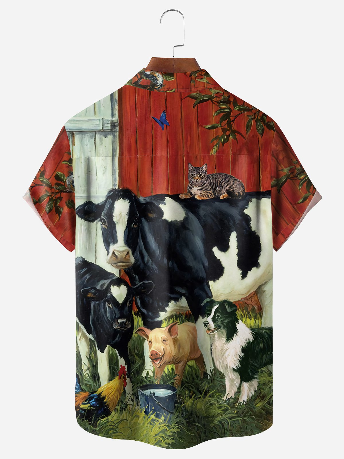 Farm Dairy Cow Chest Pocket Short Sleeve Casual Hawaiian Shirt