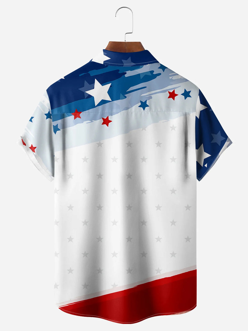 Men's Hawaiian Shirt - Patriotic Rooster Duo Sunglasses Beer Print Short Sleeve Button Up 4th of July BBQ Top for Dad Gift