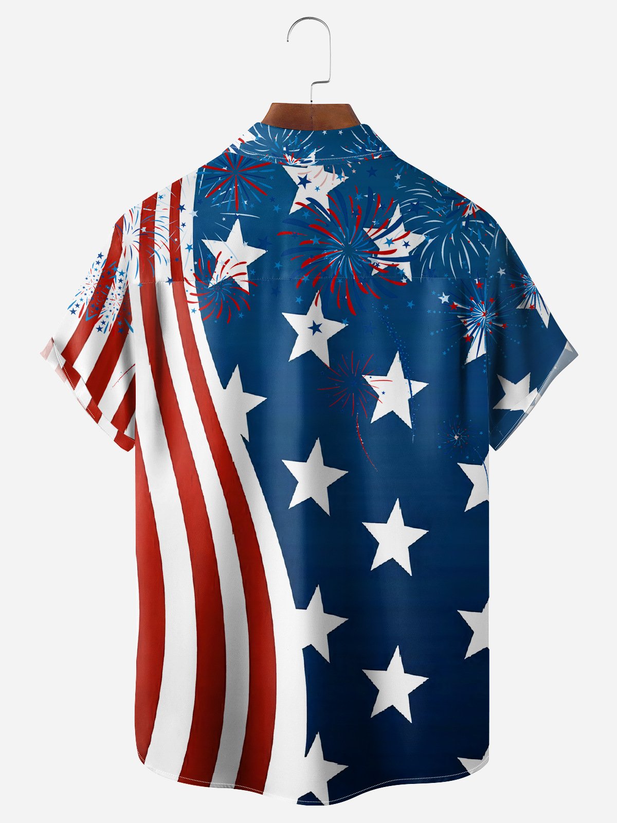Men's Hawaiian Shirt - Funny Rooster American Flag Firework Beer Print Short Sleeve Button Up 4th of July BBQ Top for Dad Gift